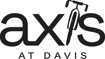 Black text reading "Axis at Davis" with the "i" being a bike.