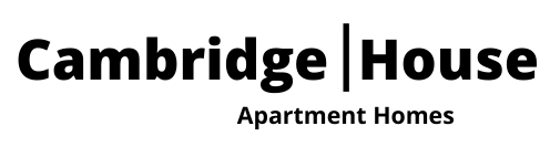 Black text that reads "Cambridge House Apartment Homes" with a line between Cambridge & House