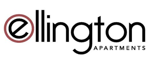 Black text that reads "Ellington Apartments" with a red circle around the "E" at the beginning.